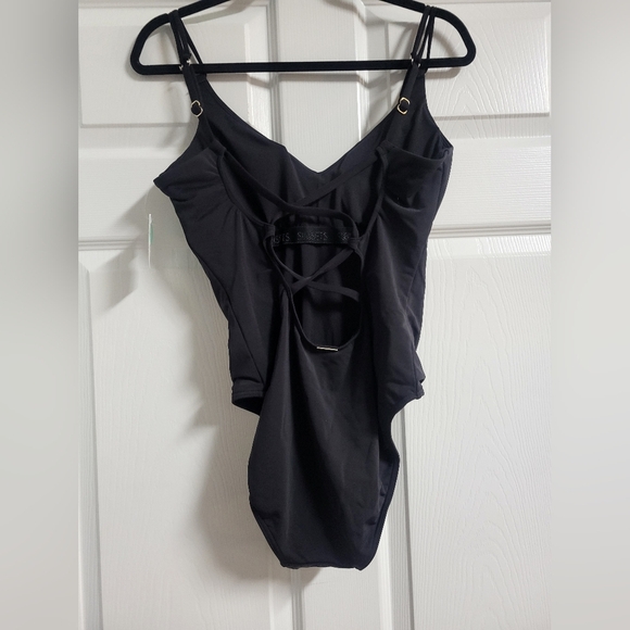 NWT Sunsets Womens Black One-Piece Lace Up Back Swimsuit Size L - Picture 4 of 8